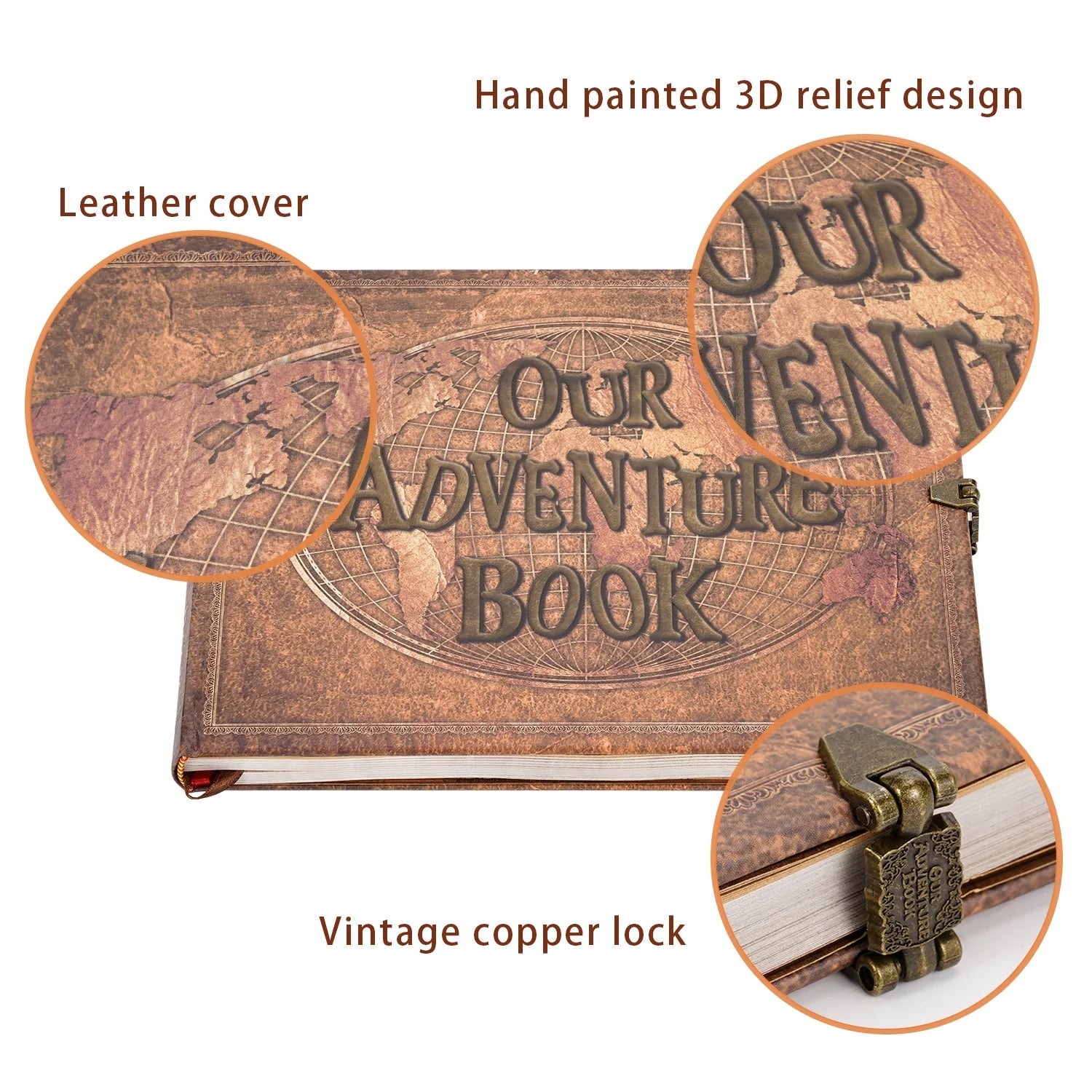 Our Adventure Book 180 Pages Scrapbook Photo Album,Retro Style Embossed Letter Leather Cover Travel Diary Journal Scrap Book for Couples,Memory Book for Anniversary Wedding,Valentines Day Gifts