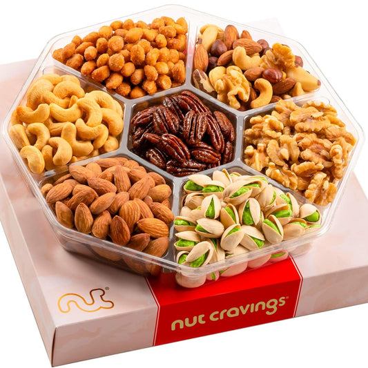 Gourmet Collection - Valentines Mixed Nuts Gift Basket in Red Gold Box (7 Assortments, 1 LB) Arrangement Platter, Birthday Care Package - Healthy Kosher Corporate