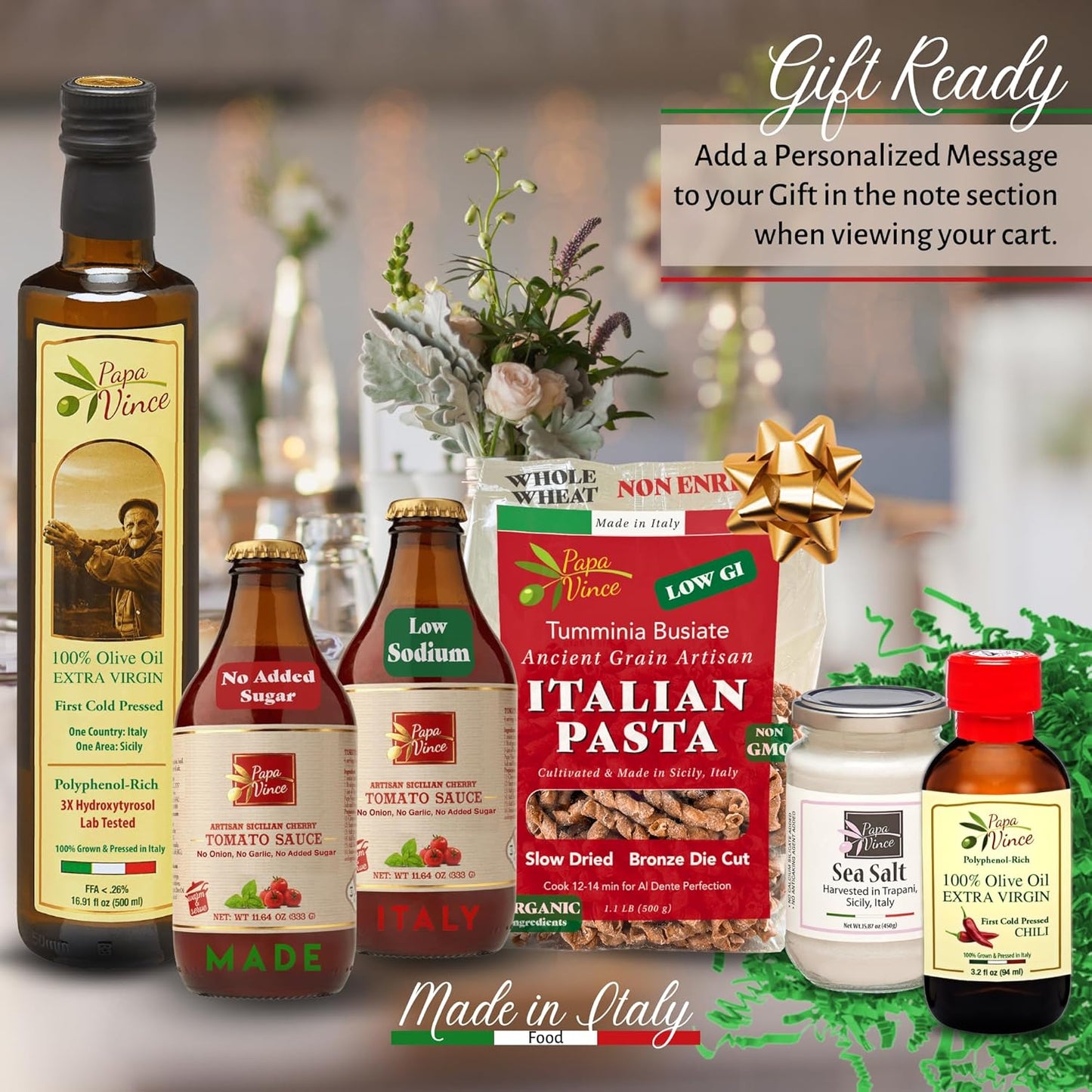 Italian Food Gift Basket Gourmet - Gifts for Italians Crafted in Italy from Locally Sourced Organic Ingredients by Our Family in Sicily, Italy (Silver)