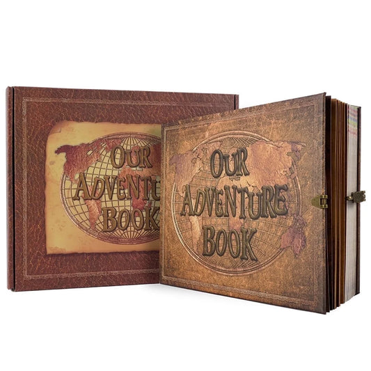 Our Adventure Book 180 Pages Scrapbook Photo Album,Retro Style Embossed Letter Leather Cover Travel Diary Journal Scrap Book for Couples,Memory Book for Anniversary Wedding,Valentines Day Gifts