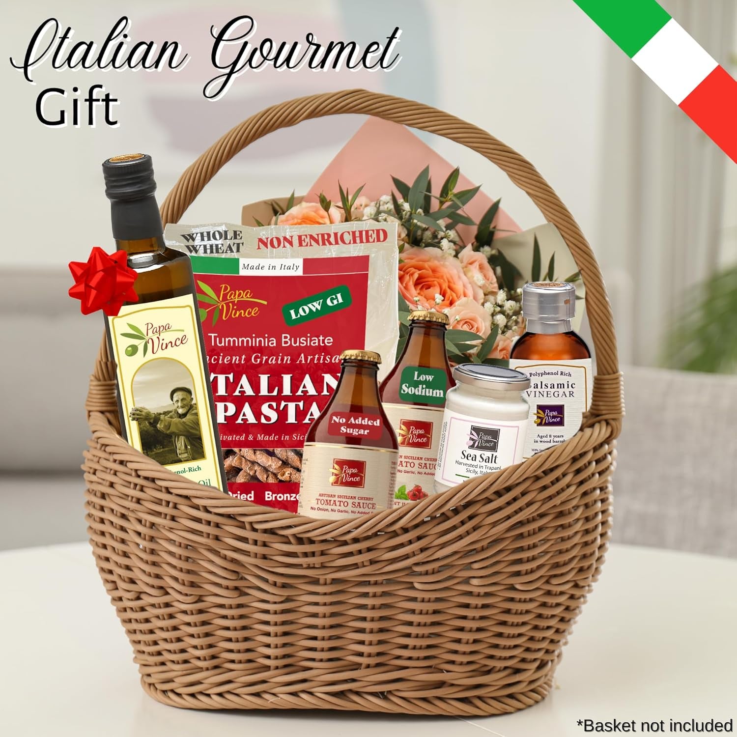 Italian Food Gift Basket Gourmet - Gifts for Italians Crafted in Italy from Locally Sourced Organic Ingredients by Our Family in Sicily, Italy (Silver)