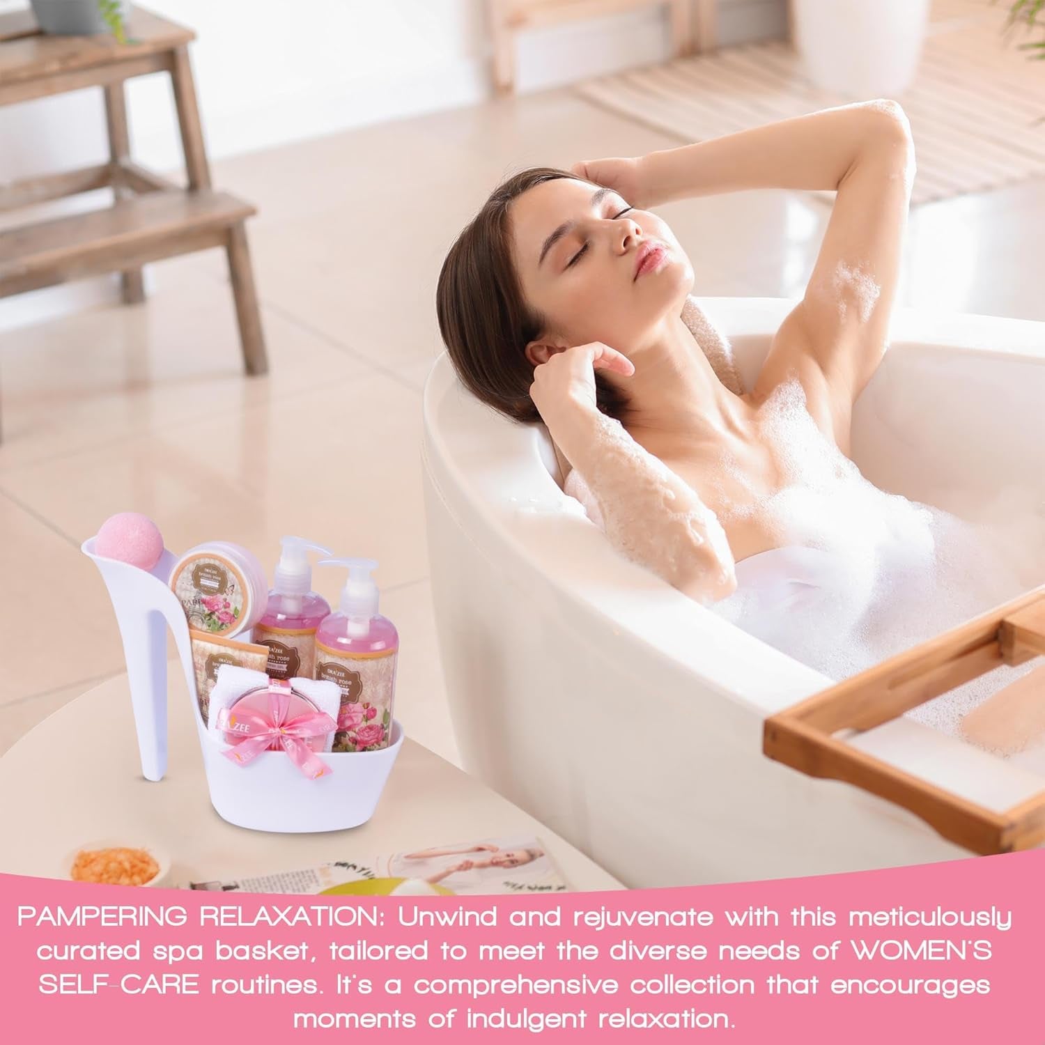 Valentine'S Day Gifts for Women - Luxury British Rose Scented Bath and Body Set of 8-Pcs Heel Shoe Spa Basket with Body Lotion, Butter, Shower Gel, Bubble Bath & More - Gift for Her, Mom by